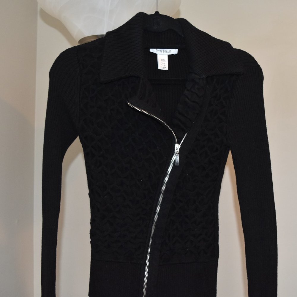 WHBM  Dressy Black Zip Up Sweater